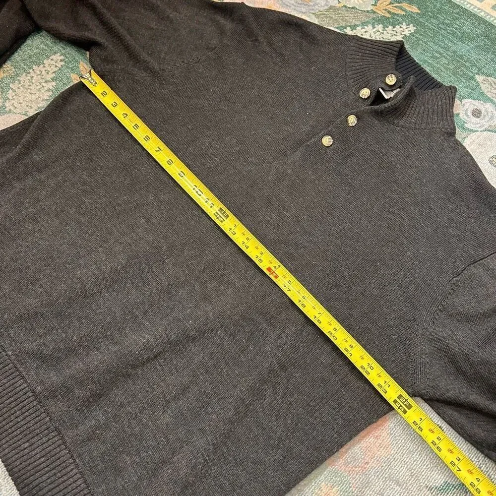 Joseph & Feiss Sweater Men XXL Merino Wool Dark Gray Quarter Button Pullover 2XL
